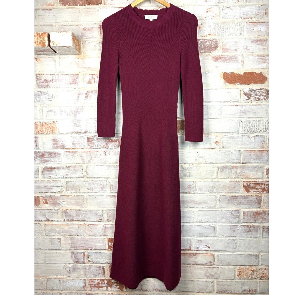 Sézane Merino Wool Cotton Knit Maxi Dress XS Burgundy Paris Minimalist